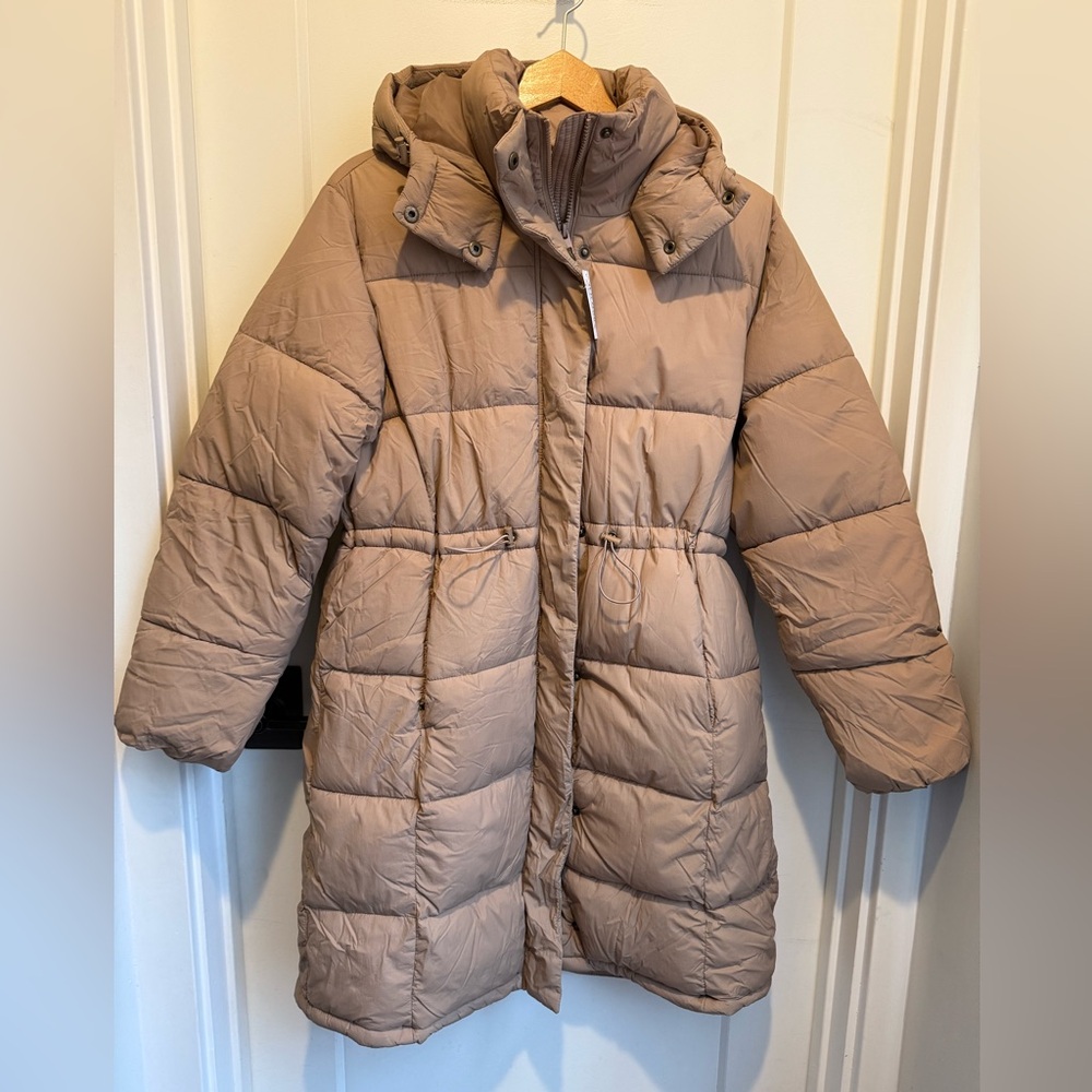 Water-Resistant Quilted Long Puffer Jacket Old Navy Women S salt marsh beige NEW